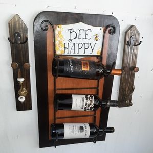 Wine rock handcrafted three tier made of wood and mineral